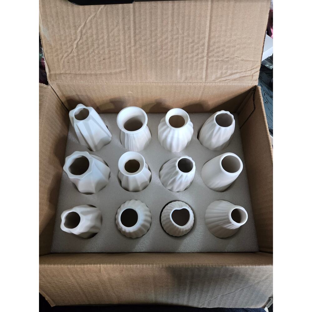12 Pc White Ceramic Bud Vase Set Boho Pampas Wedding Centerpiece
